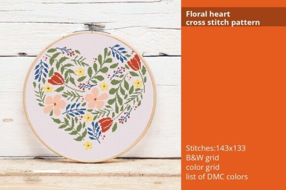 Floral Heart Cross Stitch Pattern Review for Personalized Gift Products