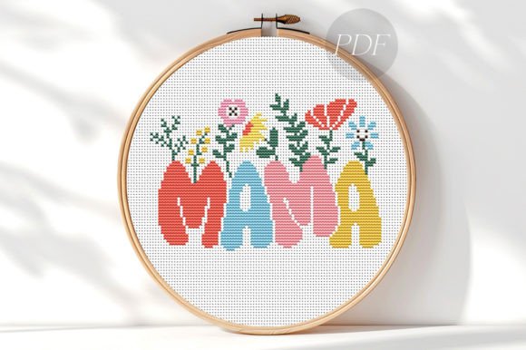 Mama Floral Cross Stitch Pattern for Handmade Gifts