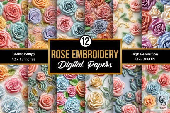 Pastel 3D Roses Embroidery Digital Paper Review
