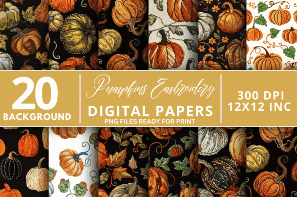 Pumpkins Embroidery Digital Paper Bundle Review